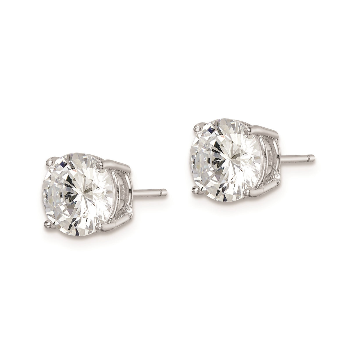 Sterling Silver Stud Earrings with Round Cut Cubic Zirconia in Four-Prong Solitaire Setting