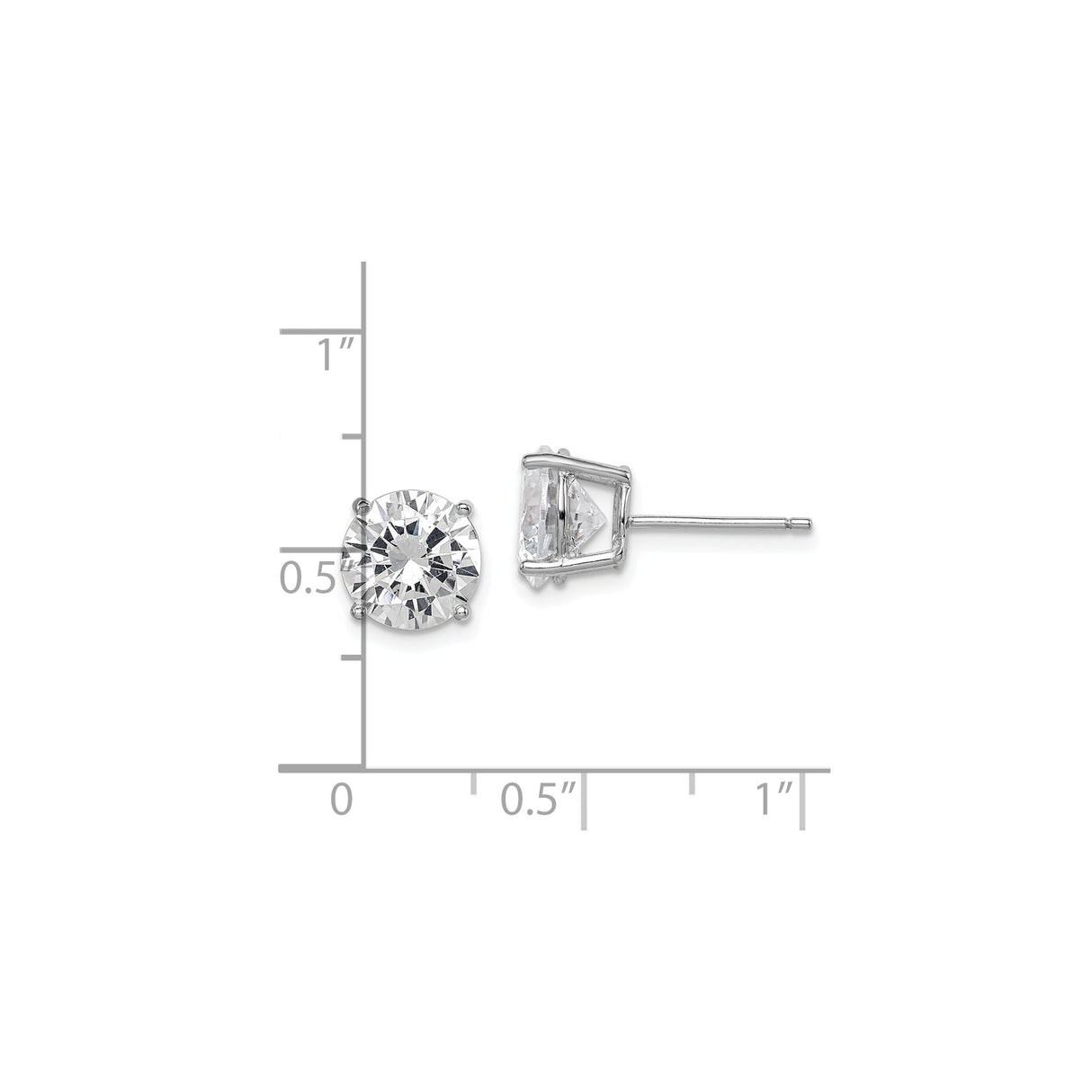 Sterling Silver Stud Earrings with Round Cut Cubic Zirconia in Four-Prong Solitaire Setting