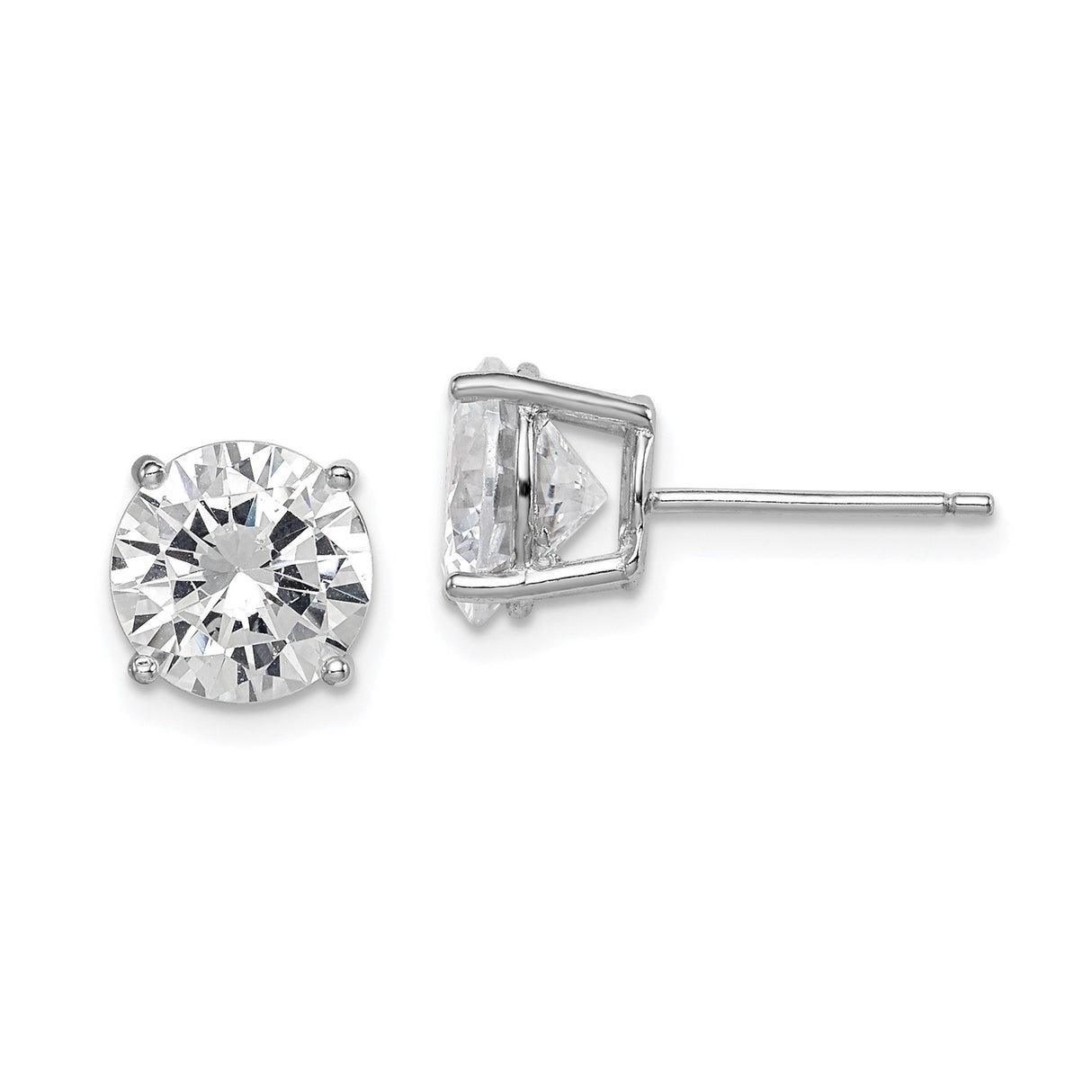 Sterling Silver Stud Earrings with Round Cut Cubic Zirconia in Four-Prong Solitaire Setting