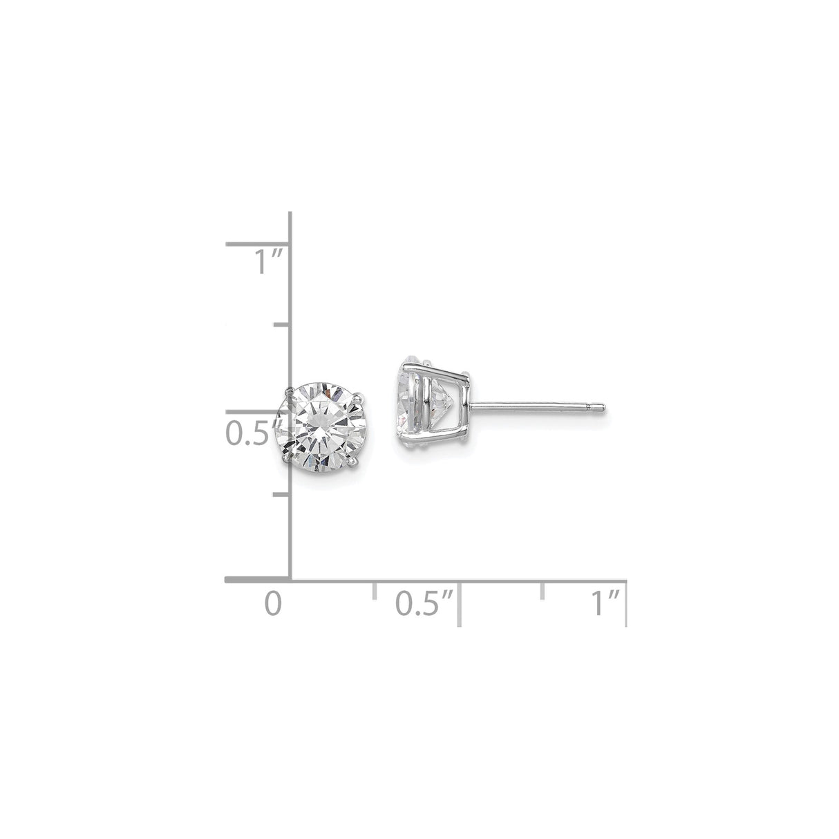 Sterling Silver Stud Earrings with Clear Round Cubic Zirconia, Classic Four Prong Solitaire Design