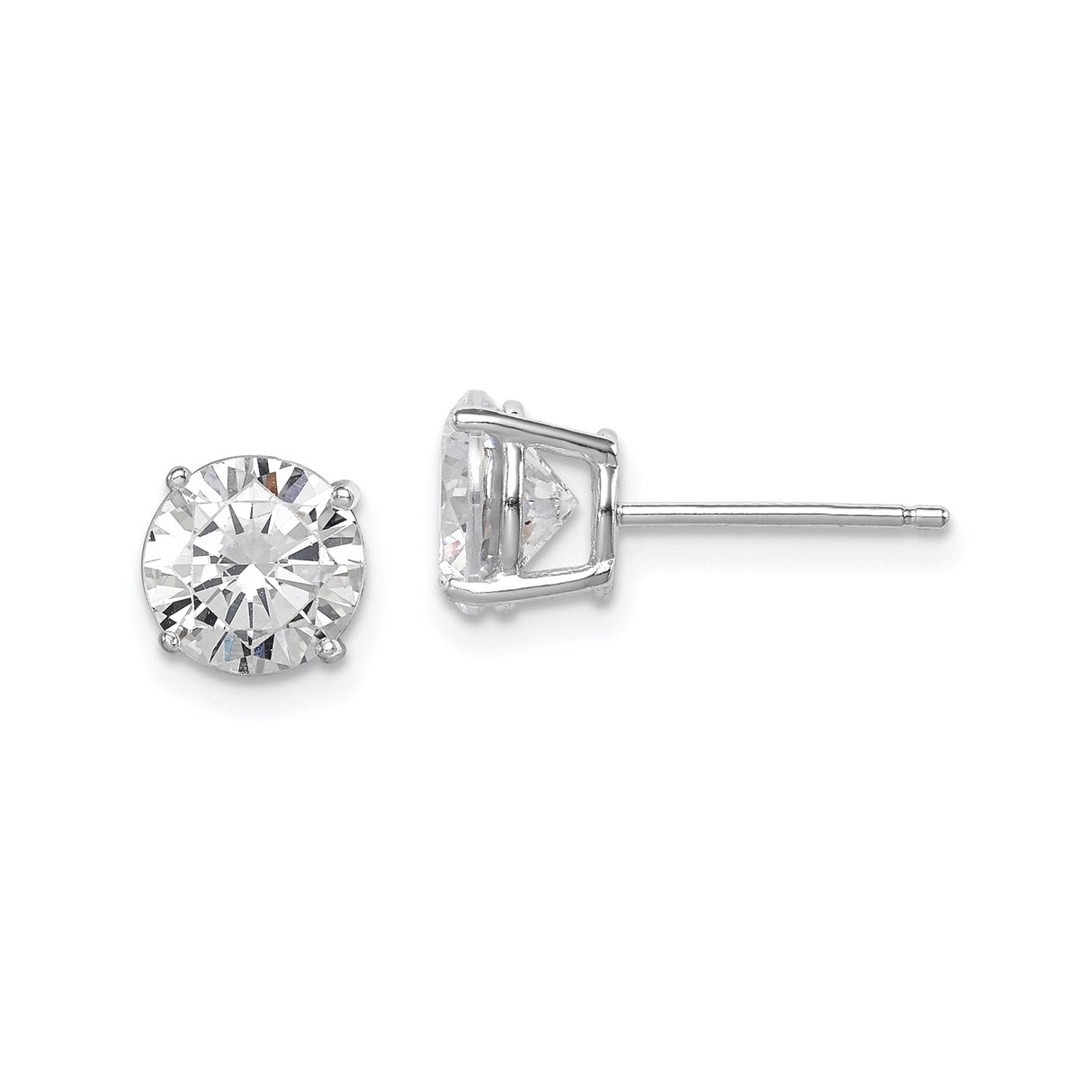 Sterling Silver Stud Earrings with Clear Round Cubic Zirconia, Classic Four Prong Solitaire Design