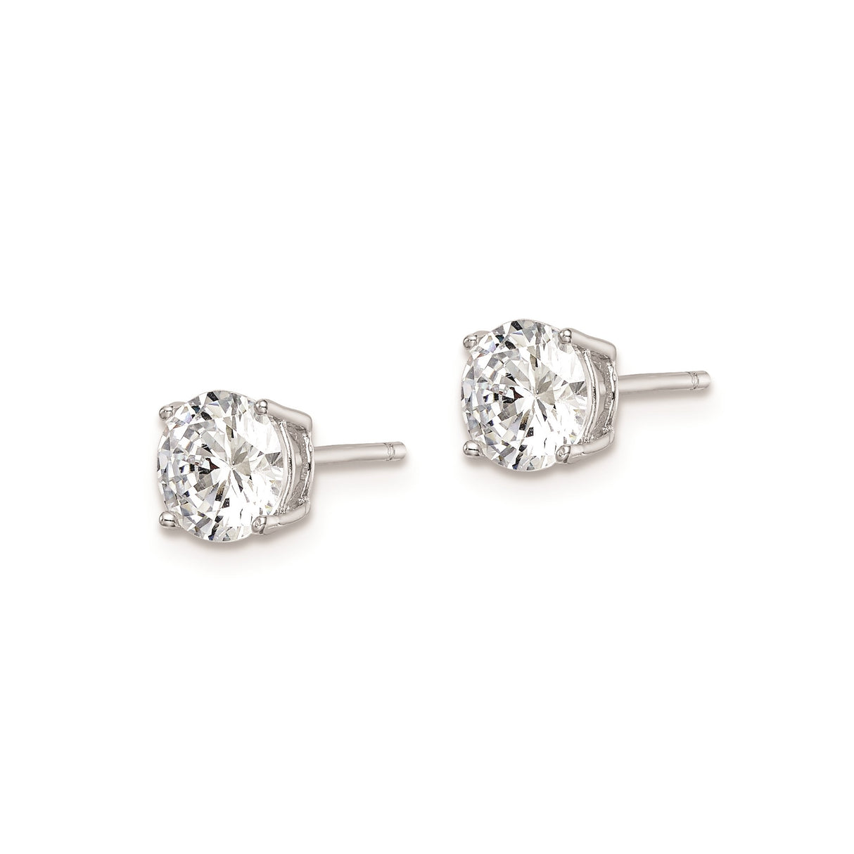 Sterling Silver Stud Earrings with Round Cubic Zirconia, Four Prong Solitaire Design