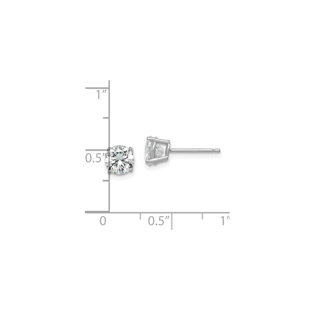Sterling Silver Stud Earrings with Round Cubic Zirconia, Four Prong Solitaire Design