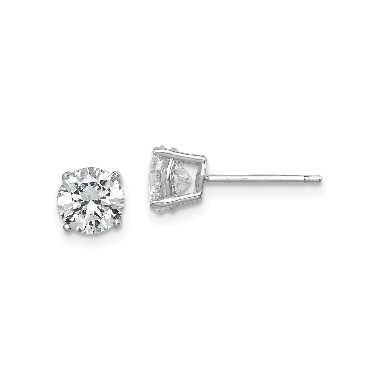 Sterling Silver Stud Earrings with Round Cubic Zirconia, Four Prong Solitaire Design