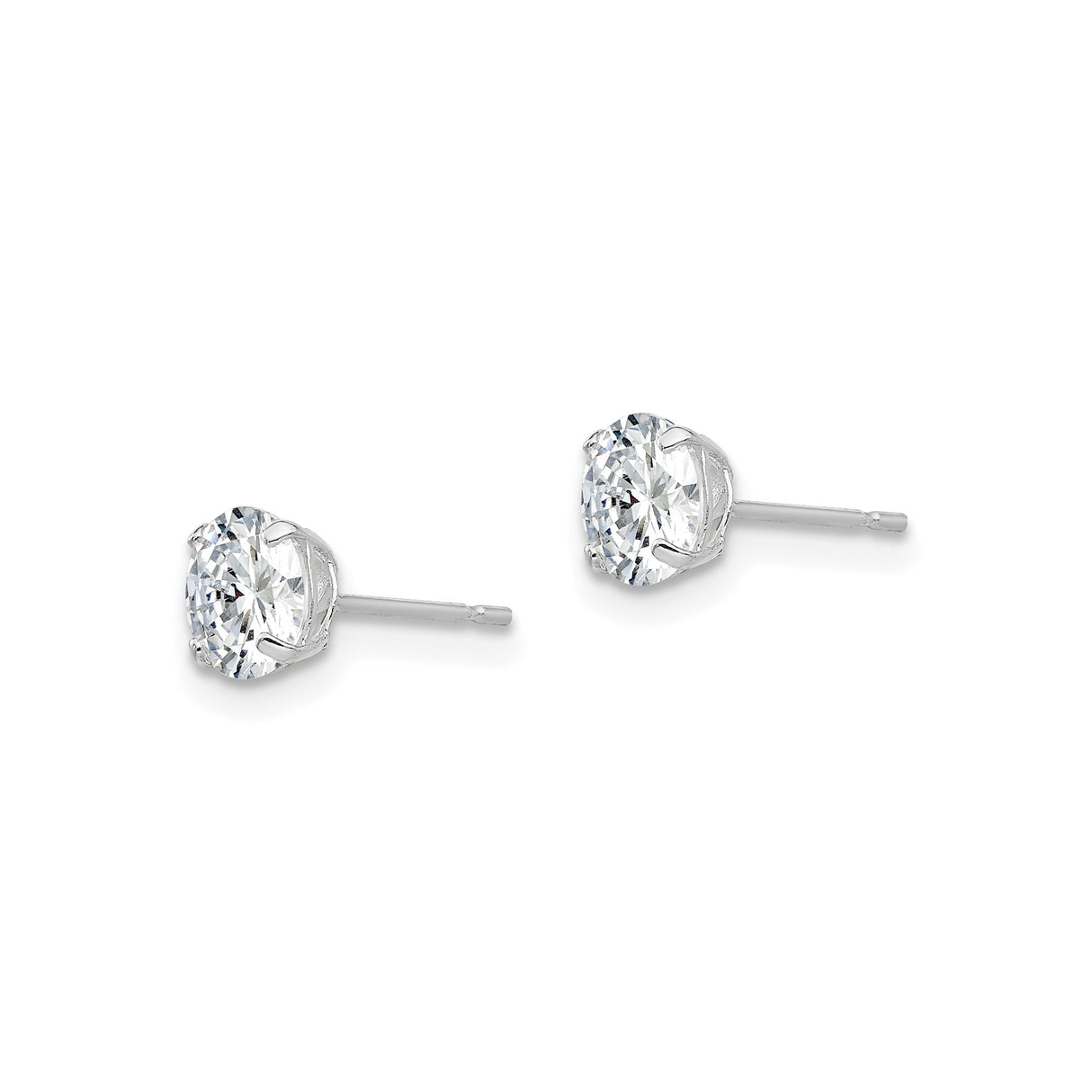 Sterling Silver Stud Earrings with Round Cut Cubic Zirconia in Four-Prong Setting