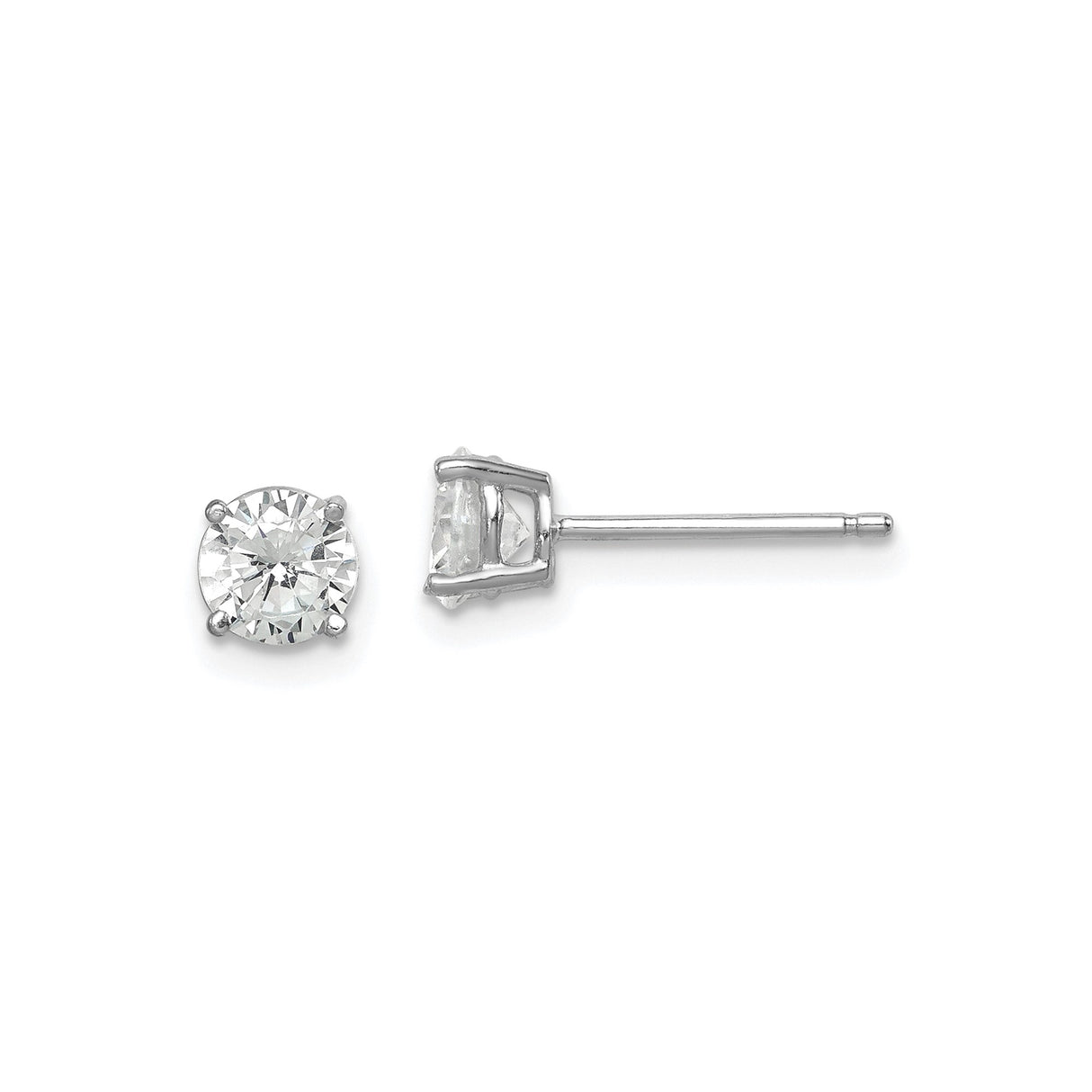 Sterling Silver Stud Earrings with Round Cut Cubic Zirconia in Four-Prong Setting
