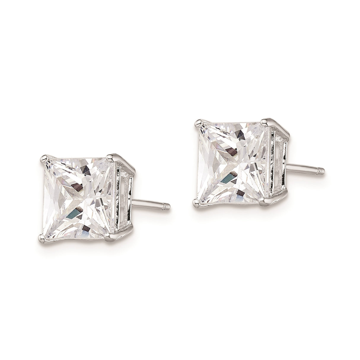 Sterling Silver Stud Earrings with 8mm Princess Cut Cubic Zirconia, Classic Square Design