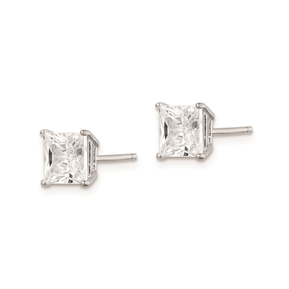 Sterling Silver Stud Earrings with Square Cut Cubic Zirconia, Minimalist Classic Design
