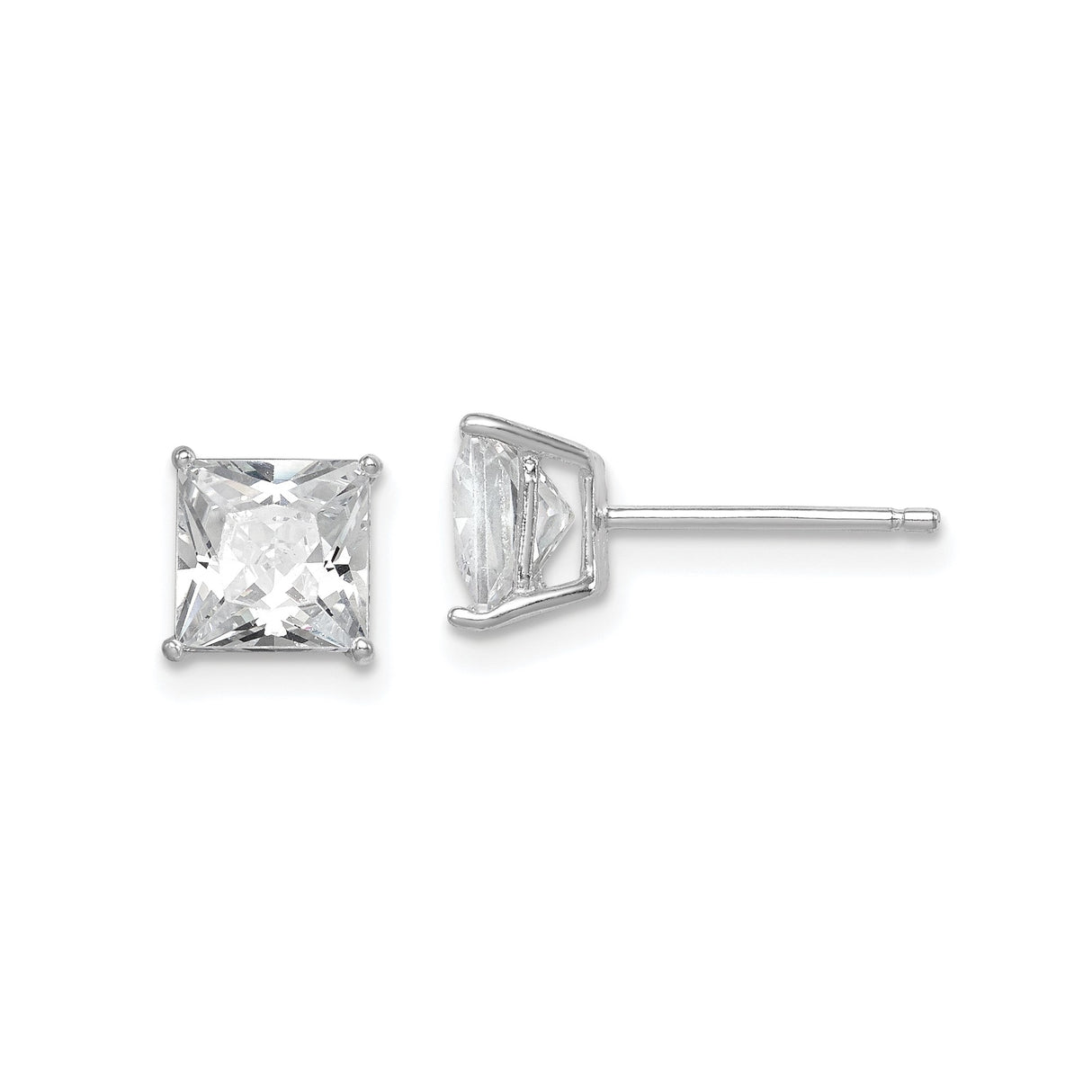 Sterling Silver Stud Earrings with Square Cut Cubic Zirconia, Minimalist Classic Design