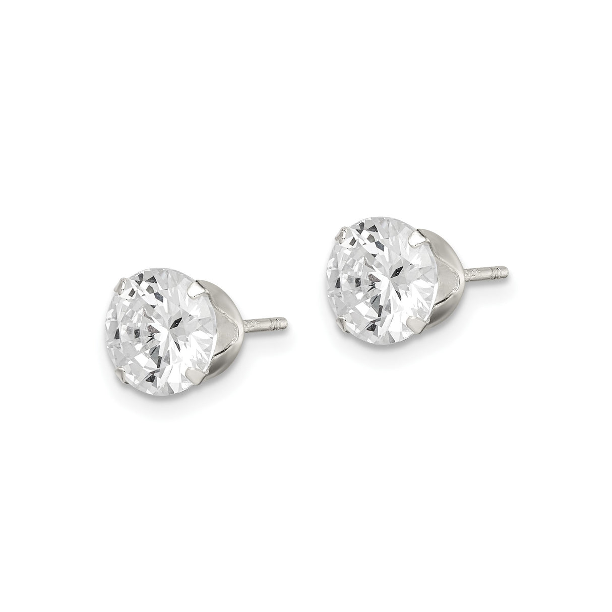 Sterling Silver Stud Earrings with Cubic Zirconia, Round Solitaire Prong Set, 7mm
