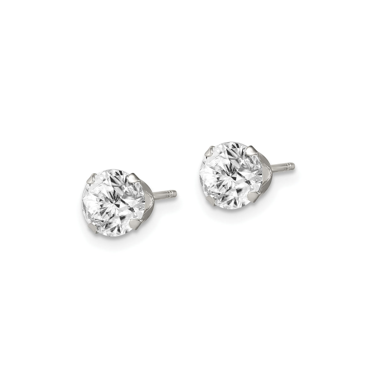 Sterling Silver Stud Earrings with Round-Cut Cubic Zirconia, Classic Four-Prong Solitaire, 6mm
