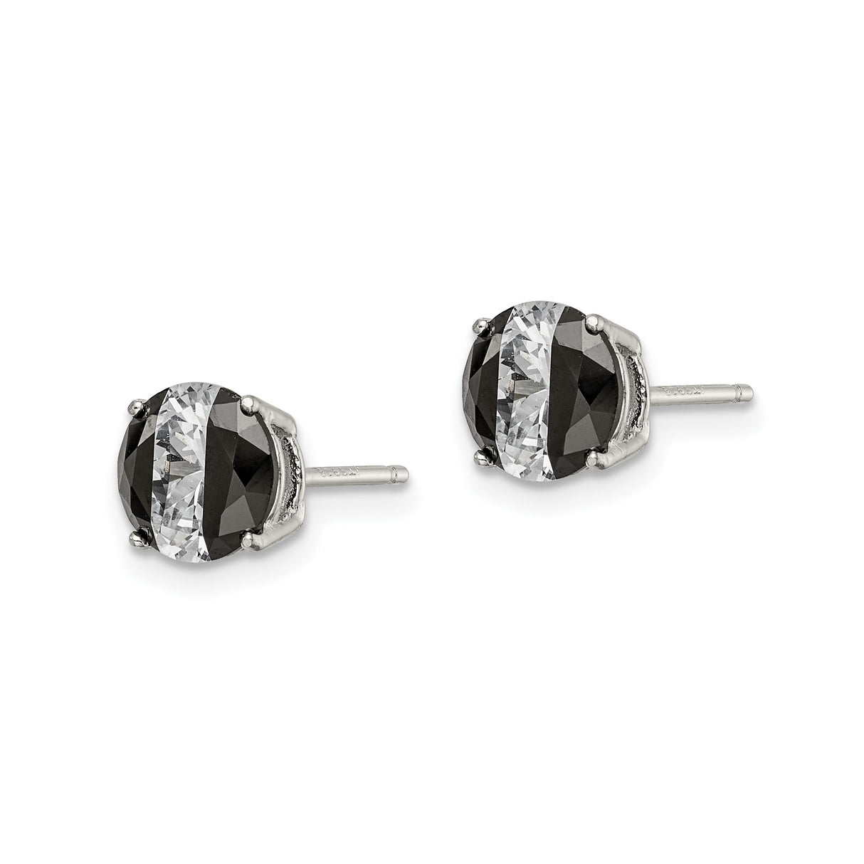 Sterling Silver Stud Earrings with Black Onyx and Cubic Zirconia, Round Faceted Minimalist Design