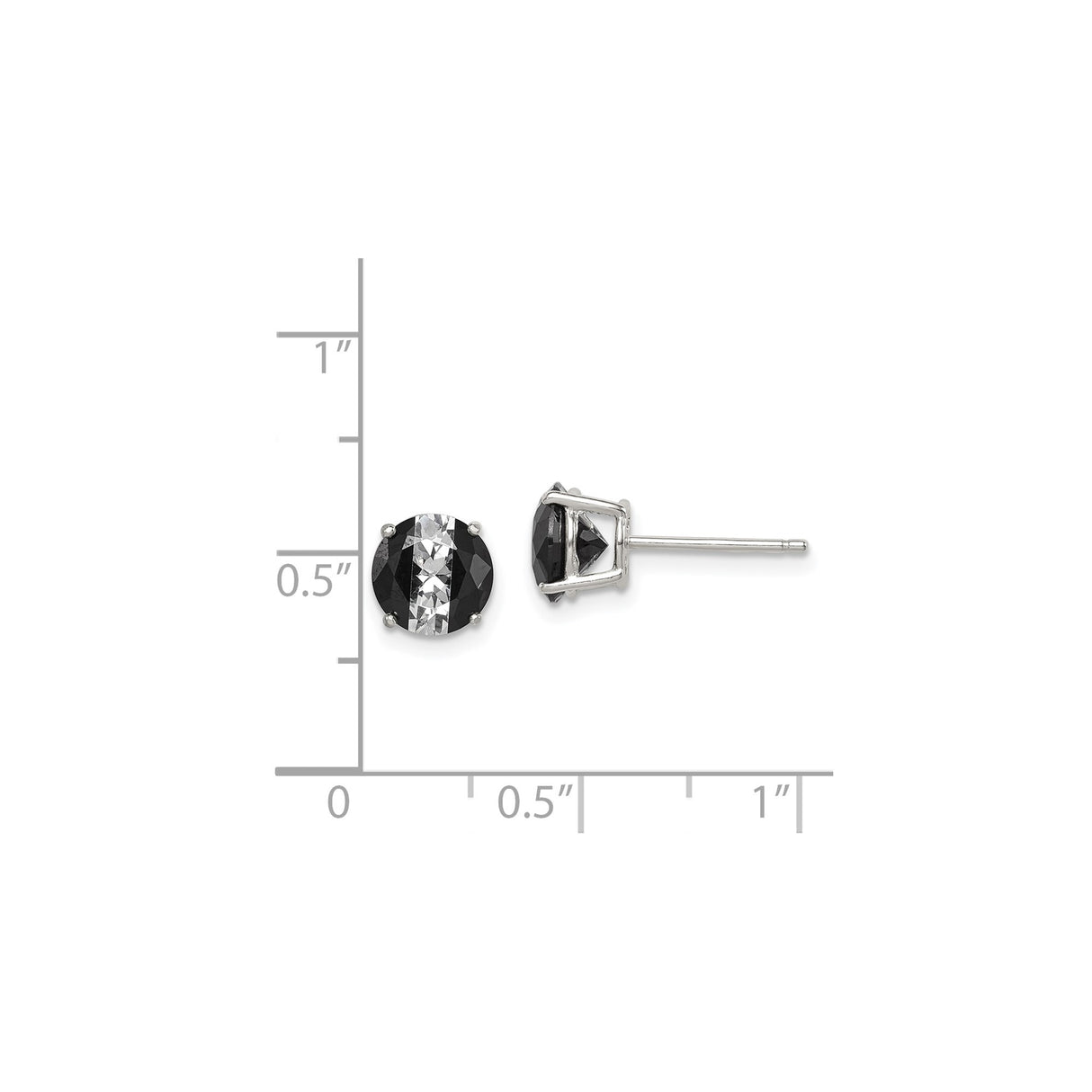 Sterling Silver Stud Earrings with Black Onyx and Cubic Zirconia, Round Faceted Minimalist Design