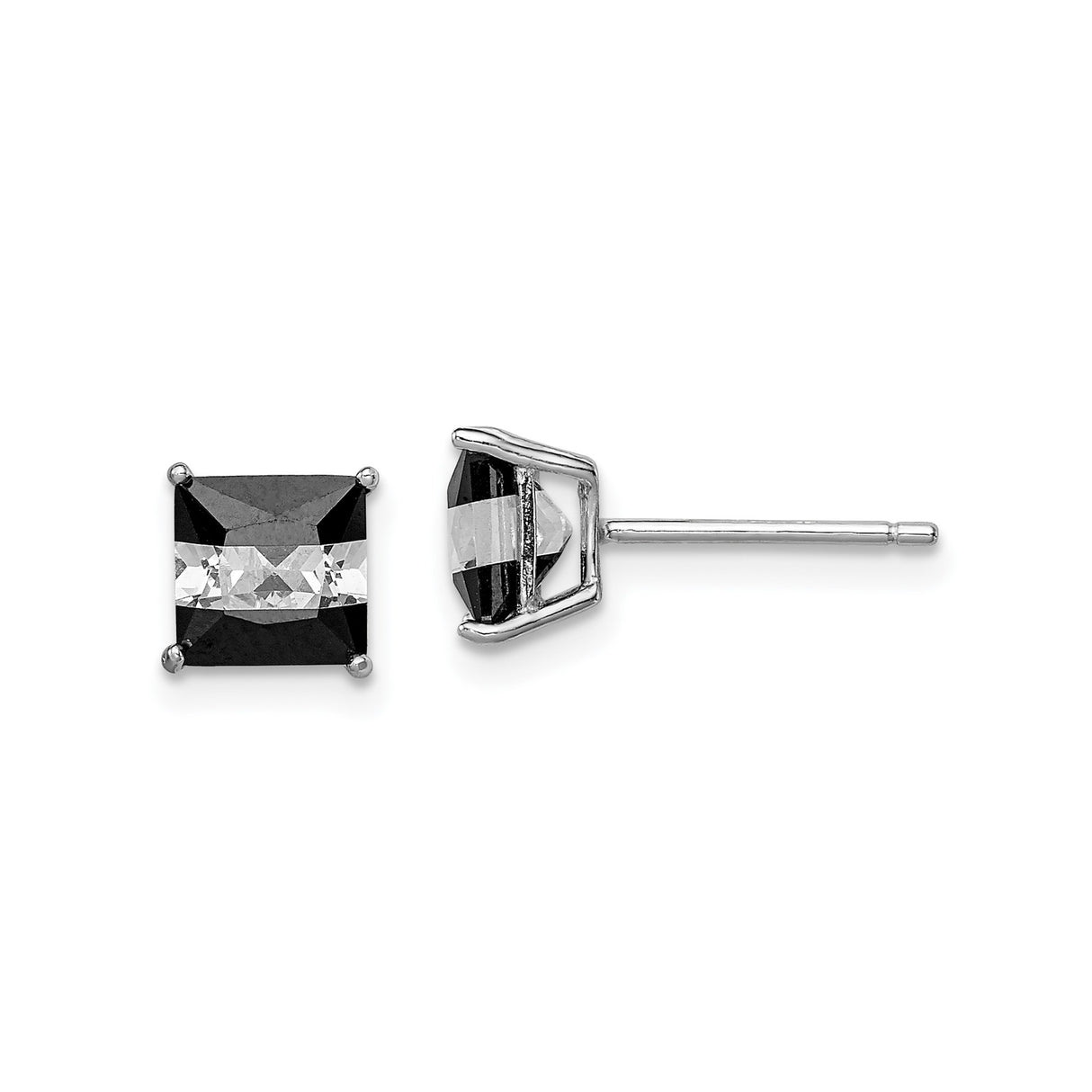 Sterling Silver Square Stud Earrings with Cubic Zirconia, Modern Geometric Unisex Design