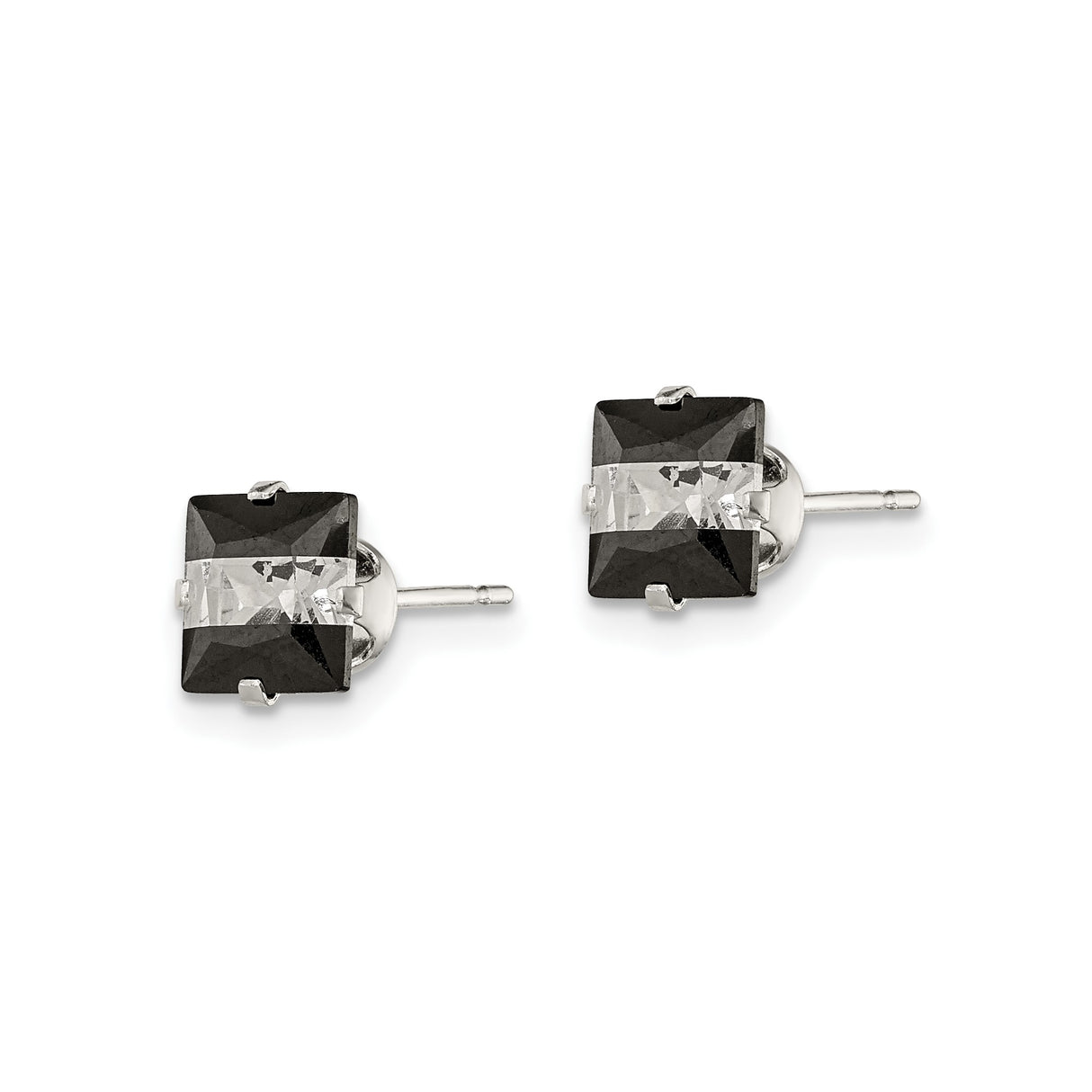 Sterling Silver Stud Earrings with Black Onyx and Cubic Zirconia, Modern Geometric Design