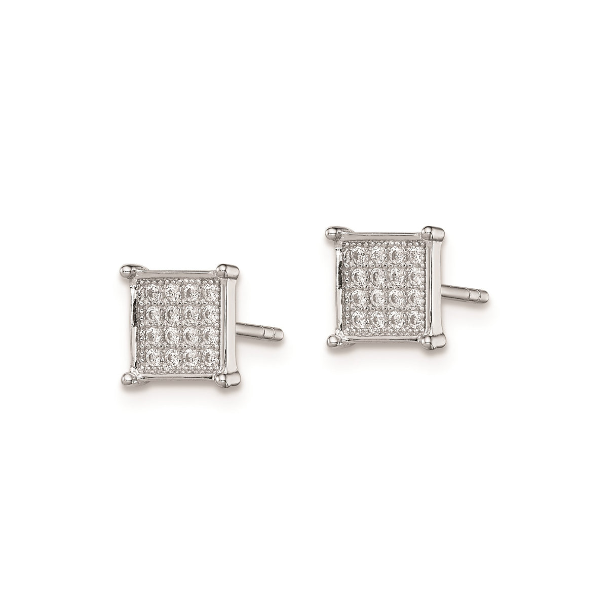 Sterling Silver Square Stud Earrings with Pavé Set Cubic Zirconia, Modern Geometric Design
