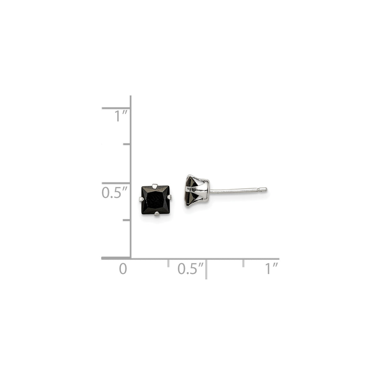 Sterling Silver Stud Earrings with Black Cubic Zirconia, Gothic Minimalist Design
