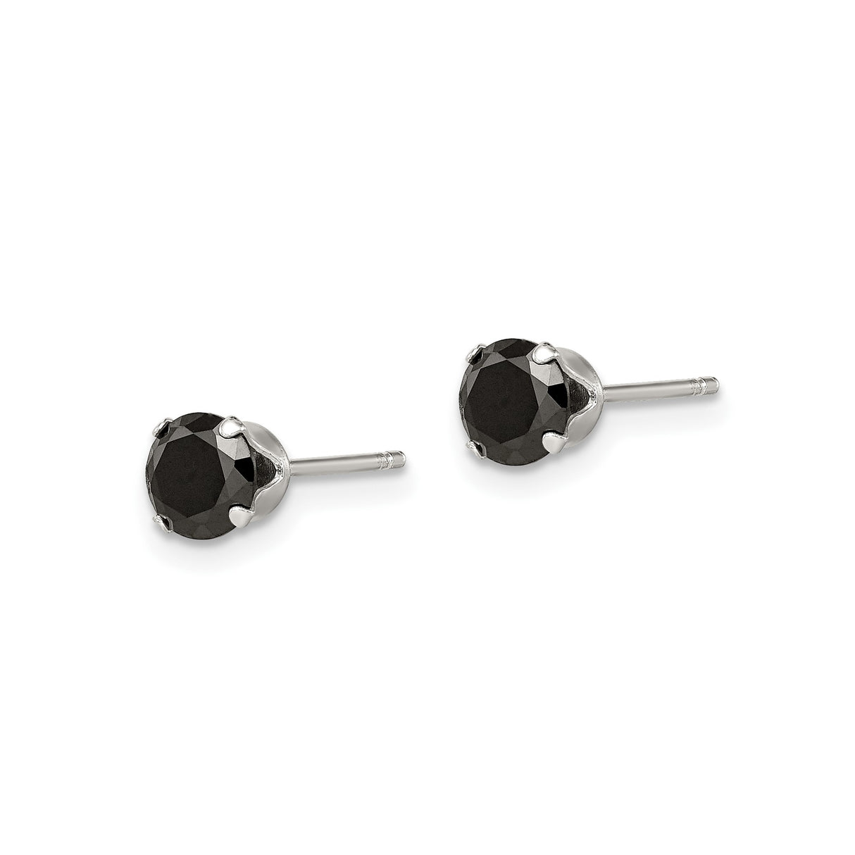 Sterling Silver Stud Earrings with Round Black Cubic Zirconia, Four-Prong Minimalist Design