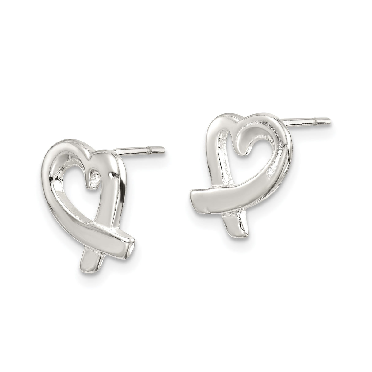 Sterling Silver Heart Shaped Stud Earrings with Openwork Design, Polished Finish, Romantic Style