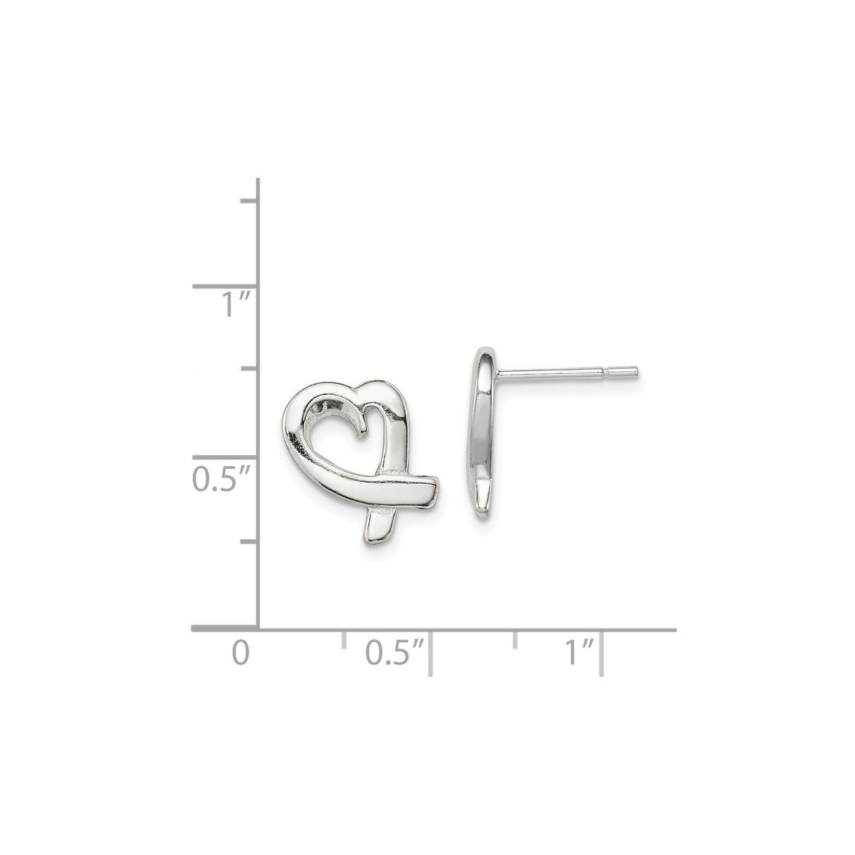 Sterling Silver Heart Shaped Stud Earrings with Openwork Design, Polished Finish, Romantic Style