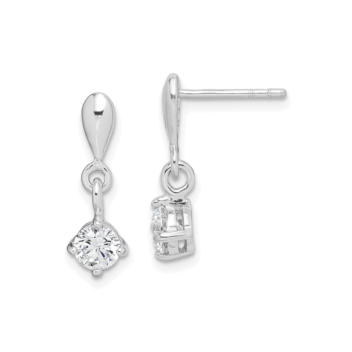 Sterling Silver Drop Earrings with Round Cut Cubic Zirconia, Dangle Design for Women