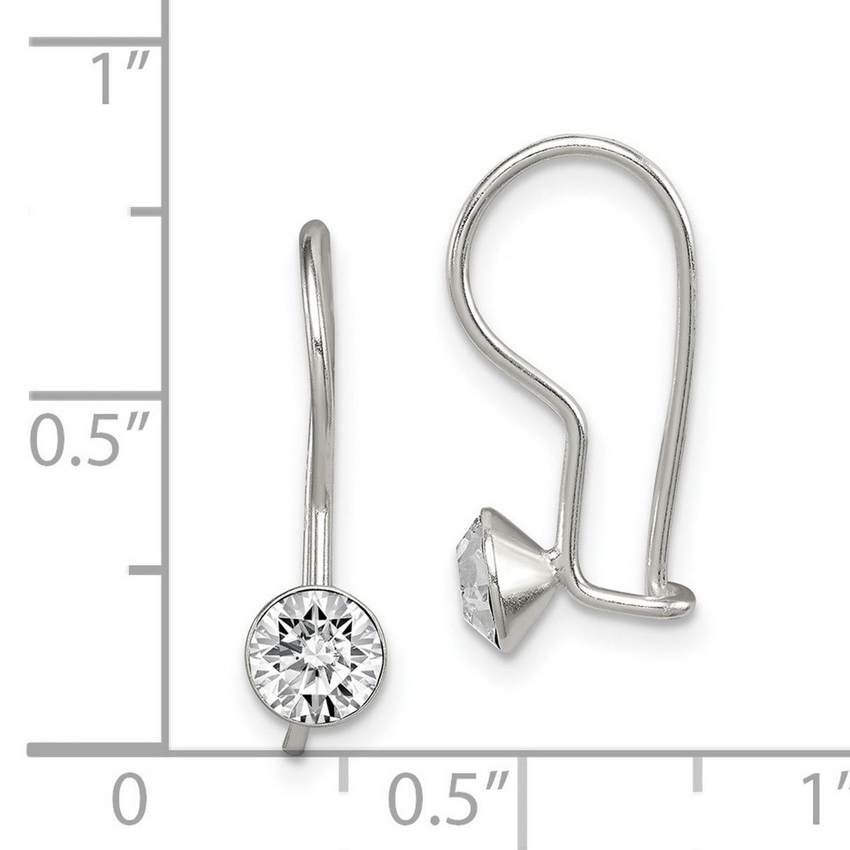 Sterling Silver Drop Earrings with Round Cubic Zirconia, Minimalist Lightweight Design