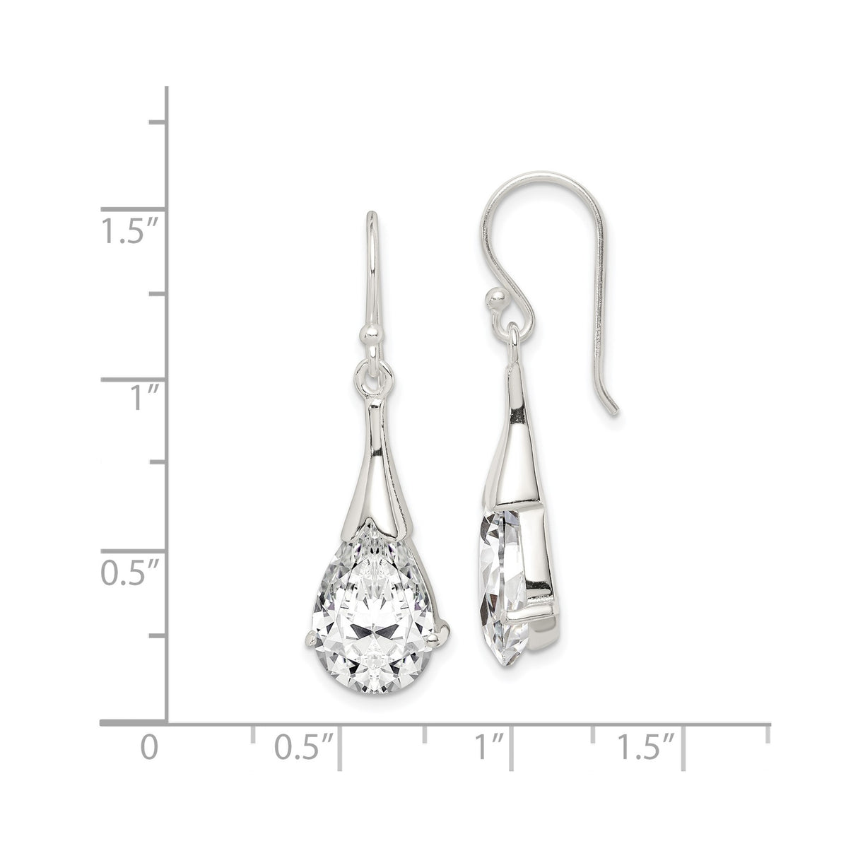 Sterling Silver Drop Earrings with Cubic Zirconia, Pear Shaped Dangle Design for Women