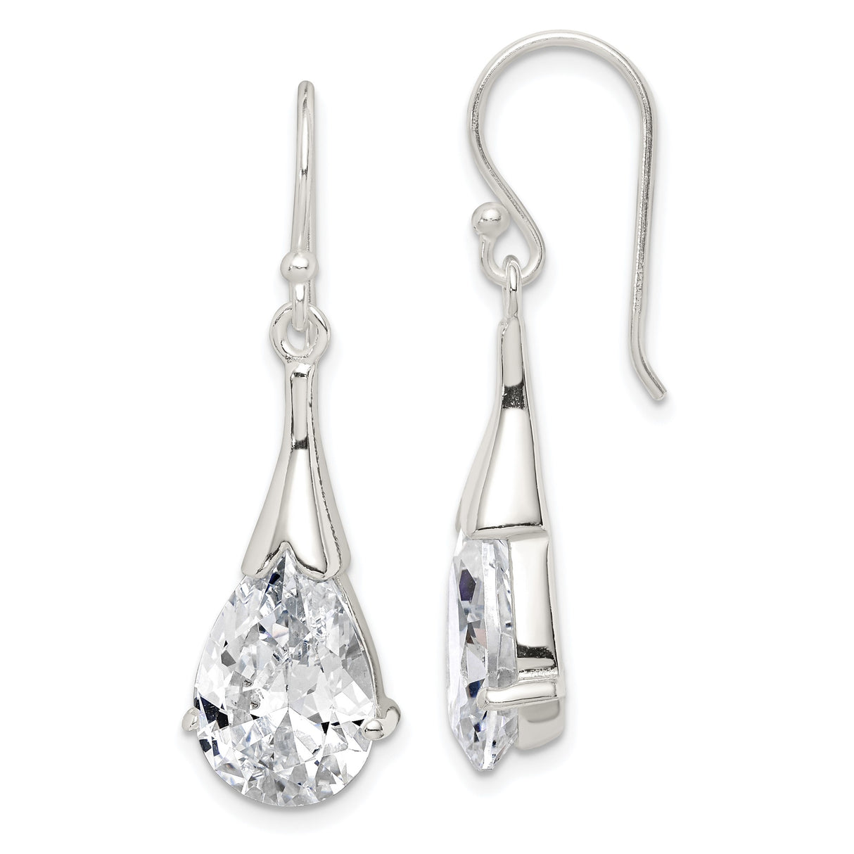 Sterling Silver Drop Earrings with Cubic Zirconia, Pear Shaped Dangle Design for Women