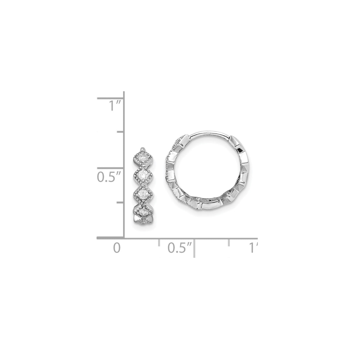 Sterling Silver Hoop Earrings with Cubic Zirconia, Bamboo Edge, Marquise Milgrain Design