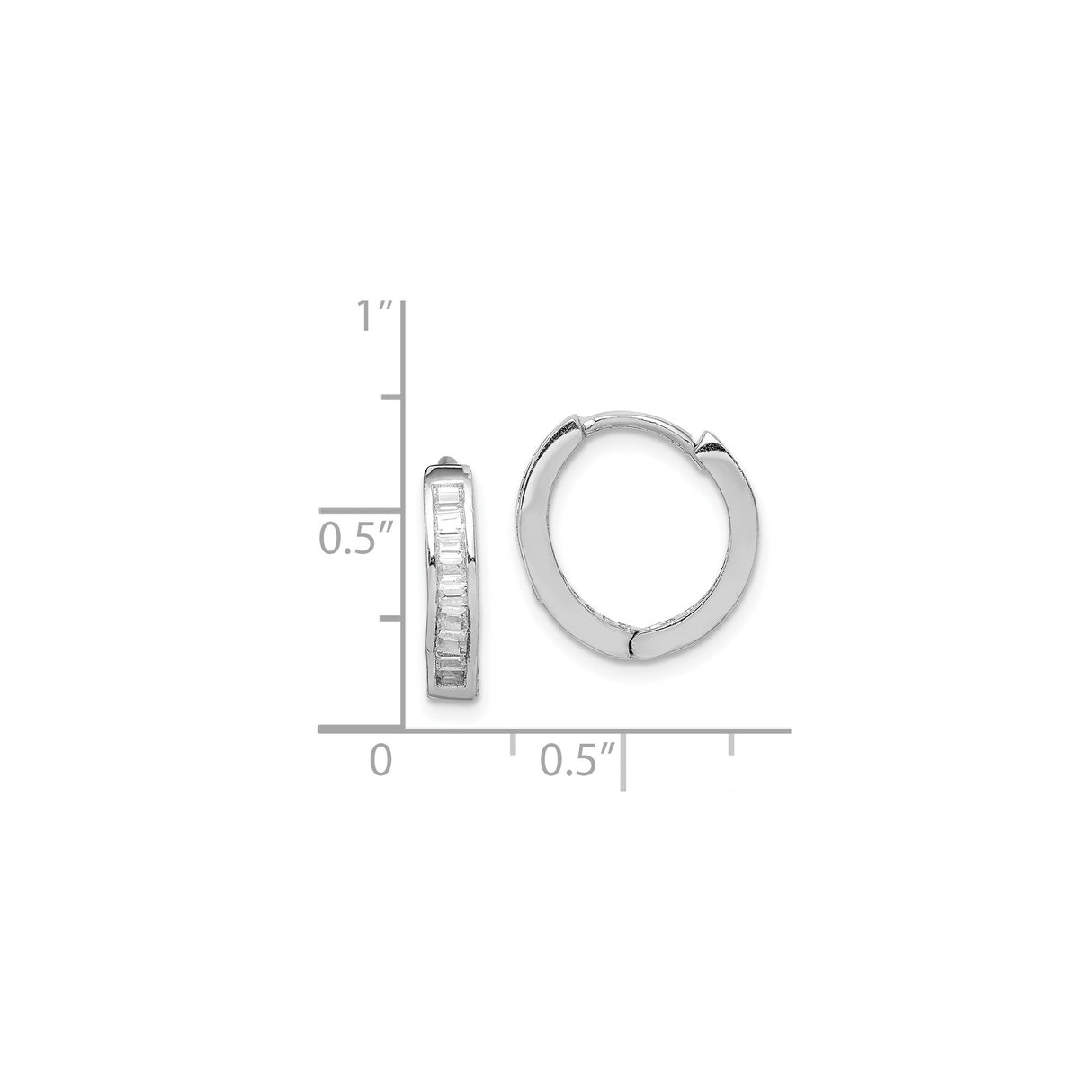 Sterling Silver Hoop Earrings with Baguette Cut Cubic Zirconia, Lightweight Huggie Style