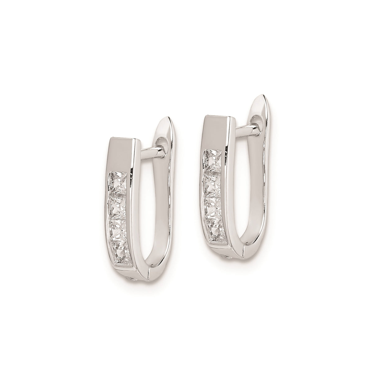 Sterling Silver Hoop Earrings with Channel Set Square Cut Cubic Zirconia, Sleek Modern Design