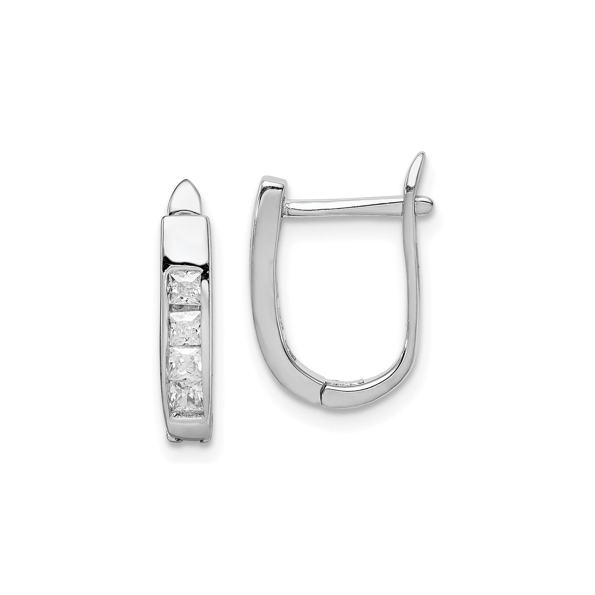 Sterling Silver Hoop Earrings with Channel Set Square Cut Cubic Zirconia, Sleek Modern Design