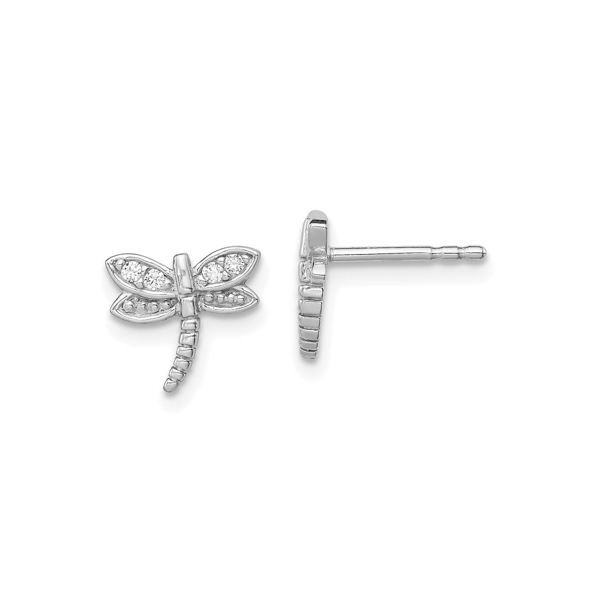 Sterling Silver Dragonfly Stud Earrings with Cubic Zirconia Accents