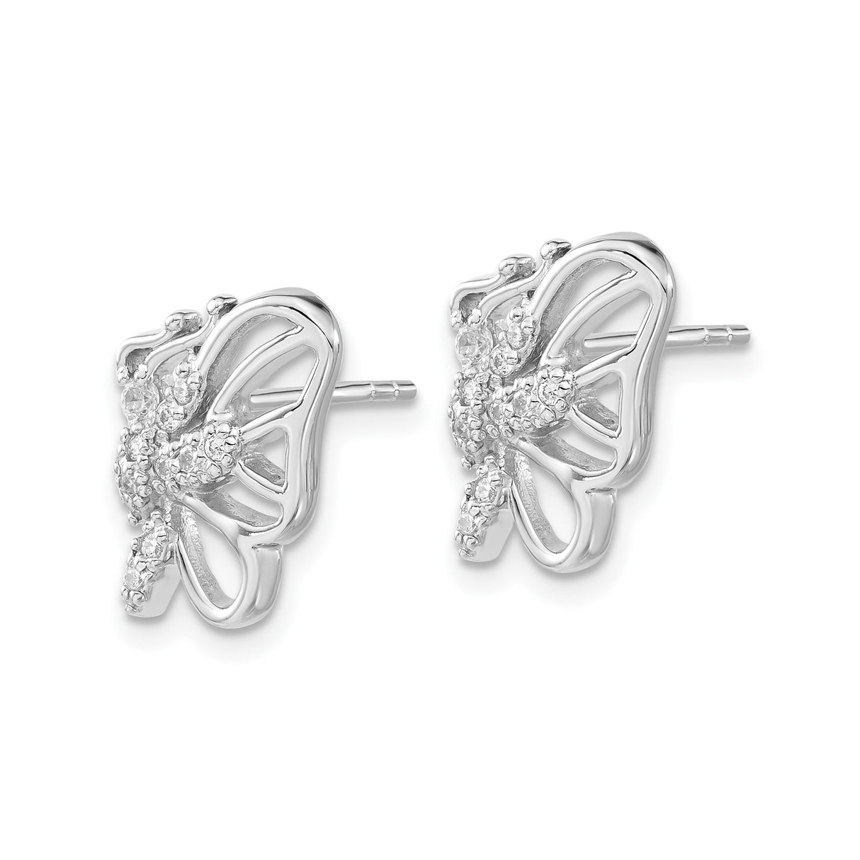 Sterling Silver Butterfly Stud Earrings with Cubic Zirconia and Openwork Design