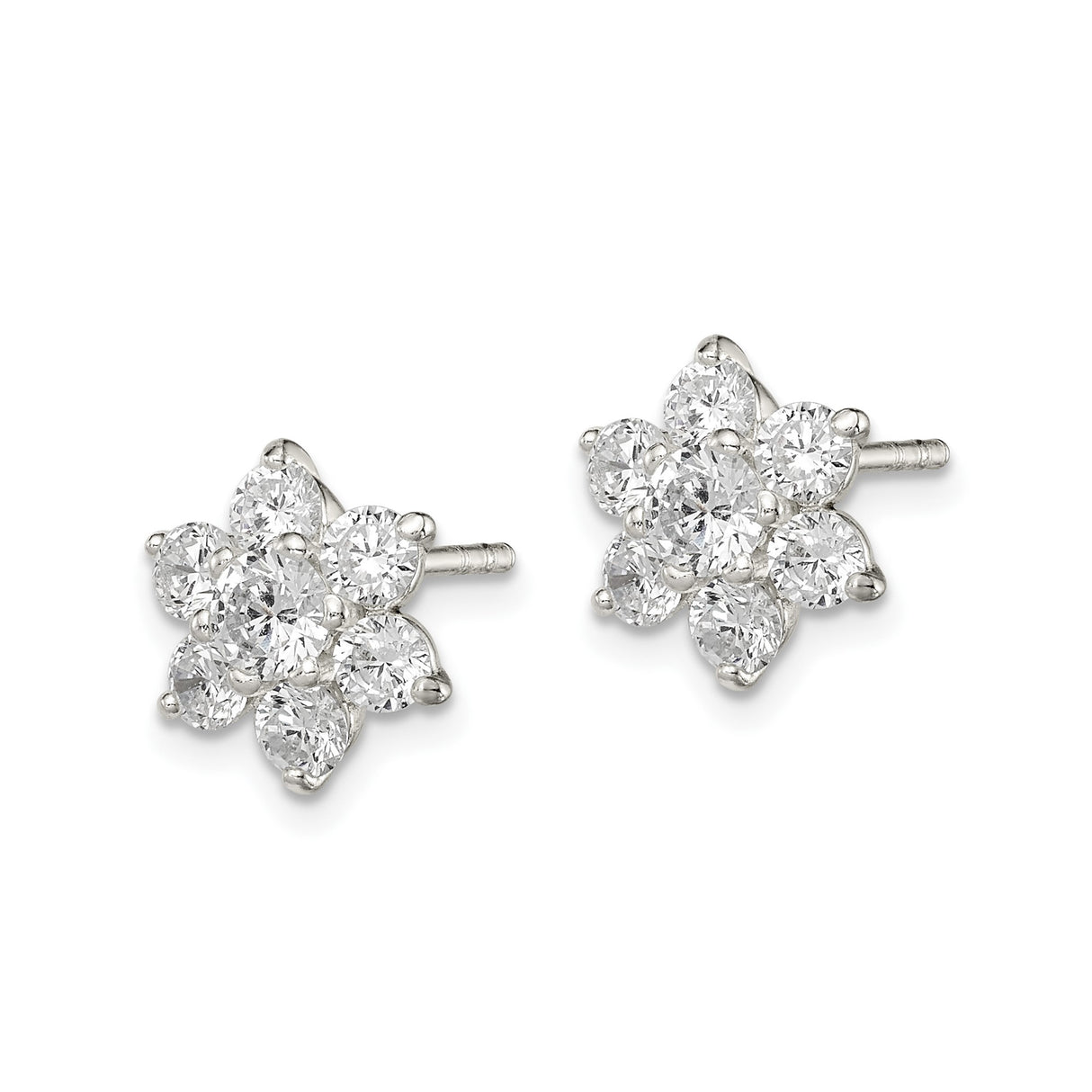 Sterling Silver Flower Stud Earrings with Cubic Zirconia, Six Petal Floral Design