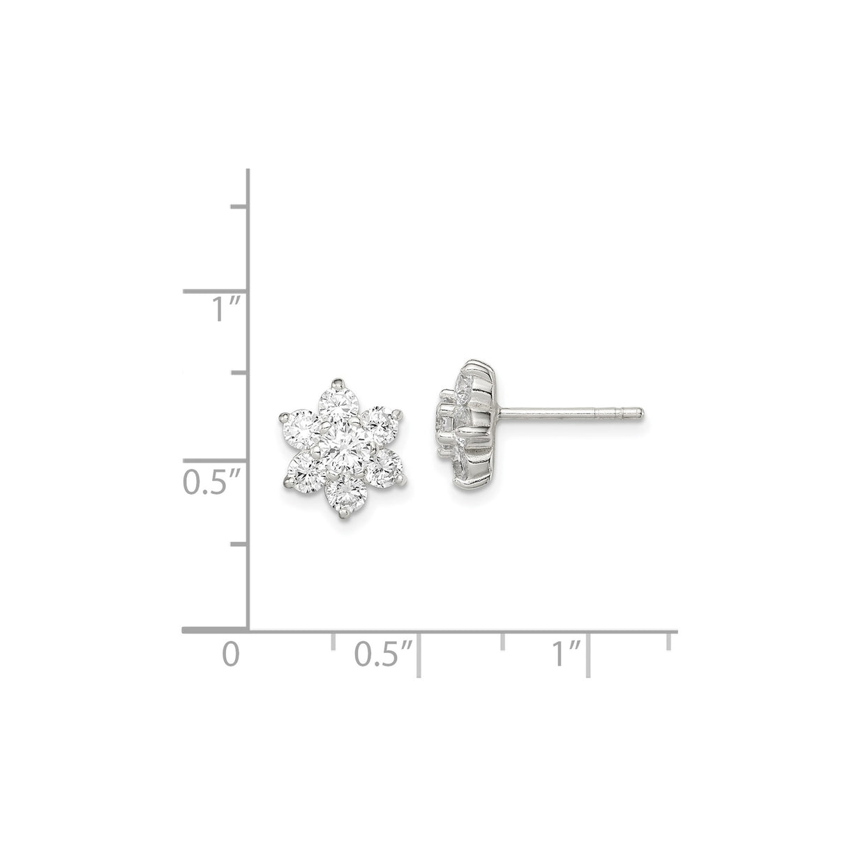 Sterling Silver Flower Stud Earrings with Cubic Zirconia, Six Petal Floral Design