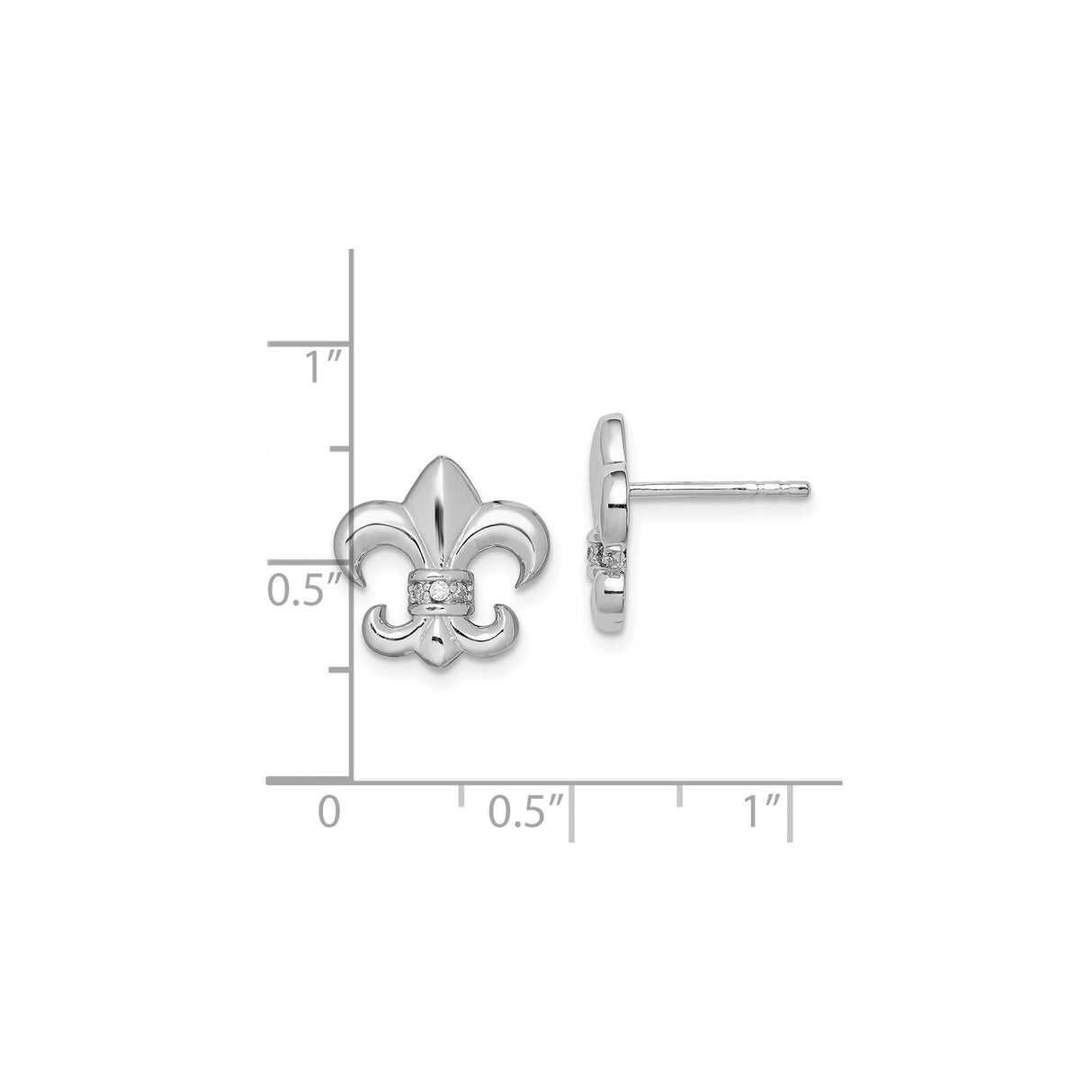 Sterling Silver Fleur-de-Lis Stud Earrings with Cubic Zirconia, Classic French Symbol Design