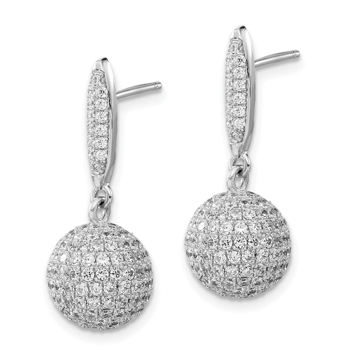 Sterling Silver Drop Earrings with Cubic Zirconia, Round Ball Dangle Statement Style for Women