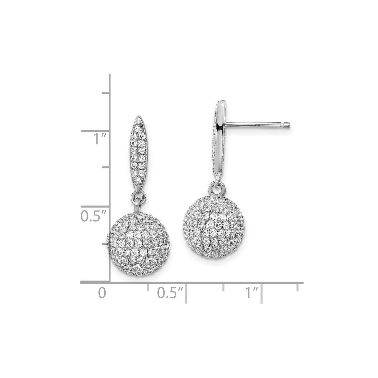 Sterling Silver Drop Earrings with Cubic Zirconia, Round Ball Dangle Statement Style for Women