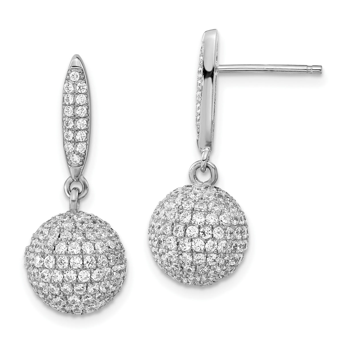 Sterling Silver Drop Earrings with Cubic Zirconia, Round Ball Dangle Statement Style for Women