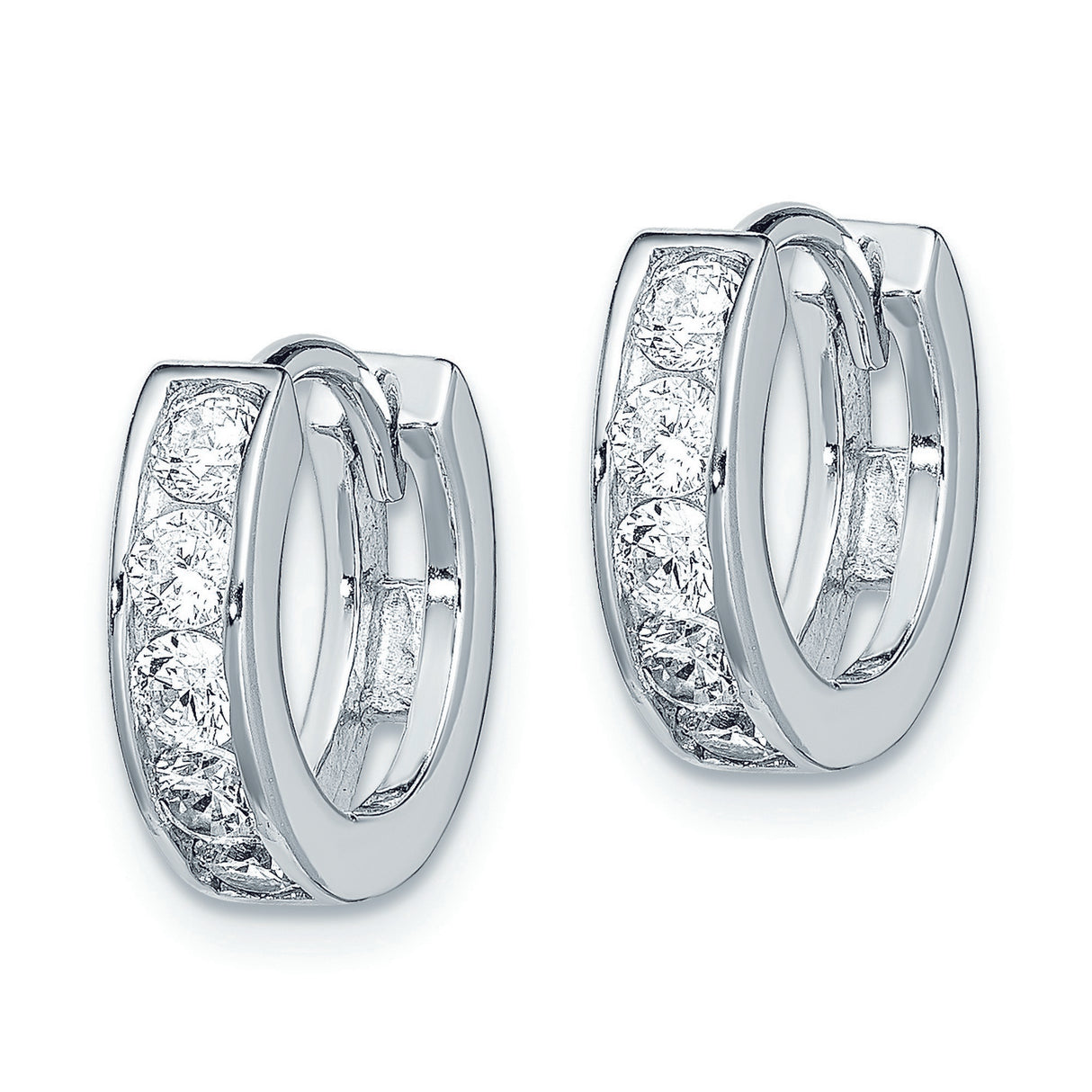 Sterling Silver Hoop Earrings with Channel-Set Cubic Zirconia, Minimalist Polished Design