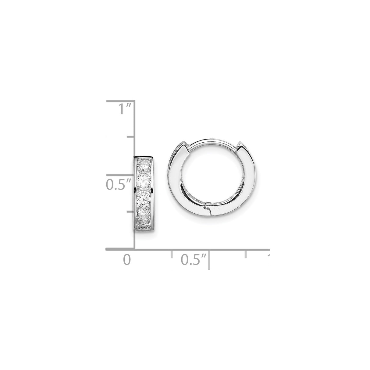 Sterling Silver Hoop Earrings with Channel-Set Cubic Zirconia, Minimalist Polished Design