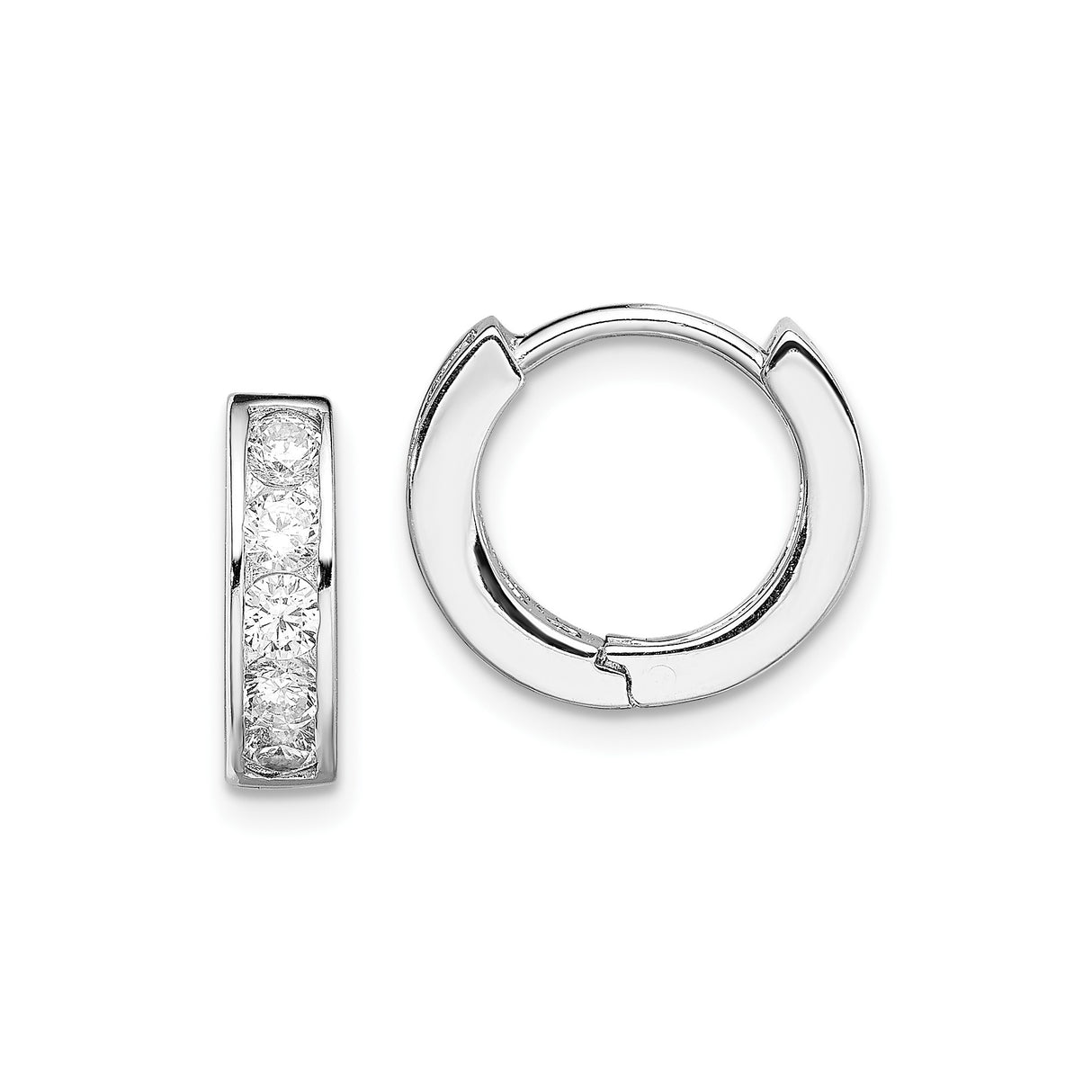 Sterling Silver Hoop Earrings with Channel-Set Cubic Zirconia, Minimalist Polished Design