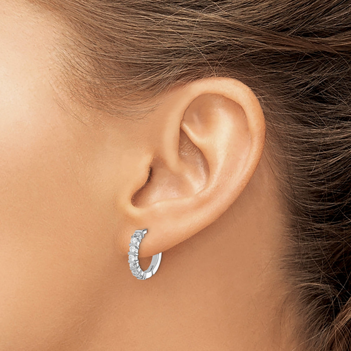 Sterling Silver Huggie Hoop Earrings with Channel-Set Cubic Zirconia, Classic Minimalist Style