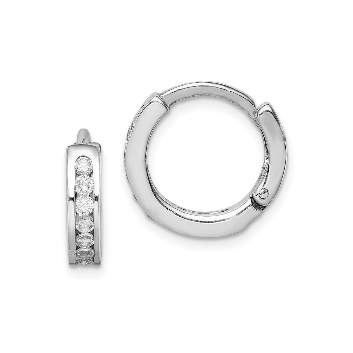 Sterling Silver Huggie Hoop Earrings with Round Cubic Zirconia, Polished Channel Setting
