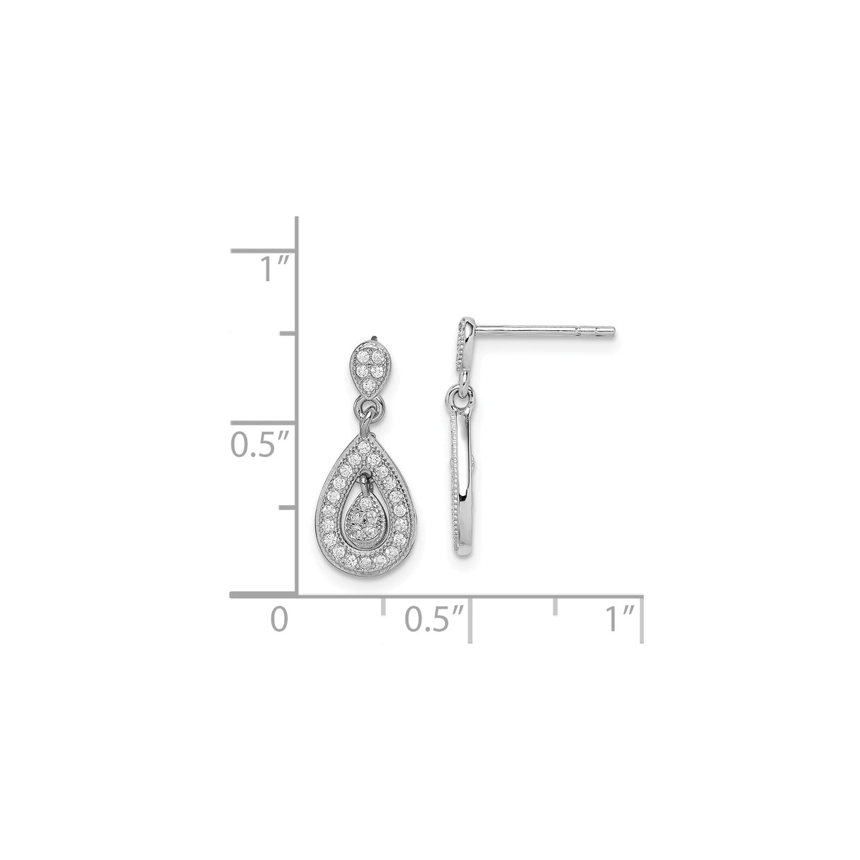 Sterling Silver Dangle Earrings with Cubic Zirconia, Double Drop Teardrop Design