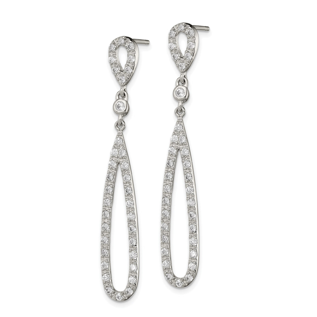 Sterling Silver Dangle Earrings with Cubic Zirconia, Elongated Teardrop Drop Design