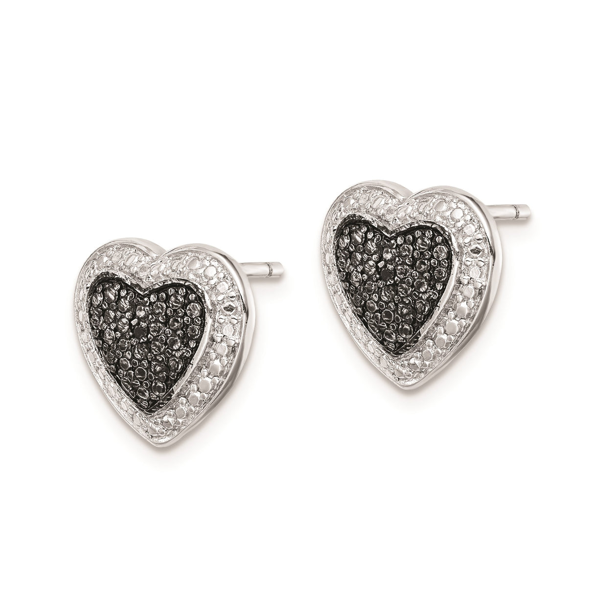 Sterling Silver Heart Stud Earrings with Black and White Cubic Zirconia Pavé Accents