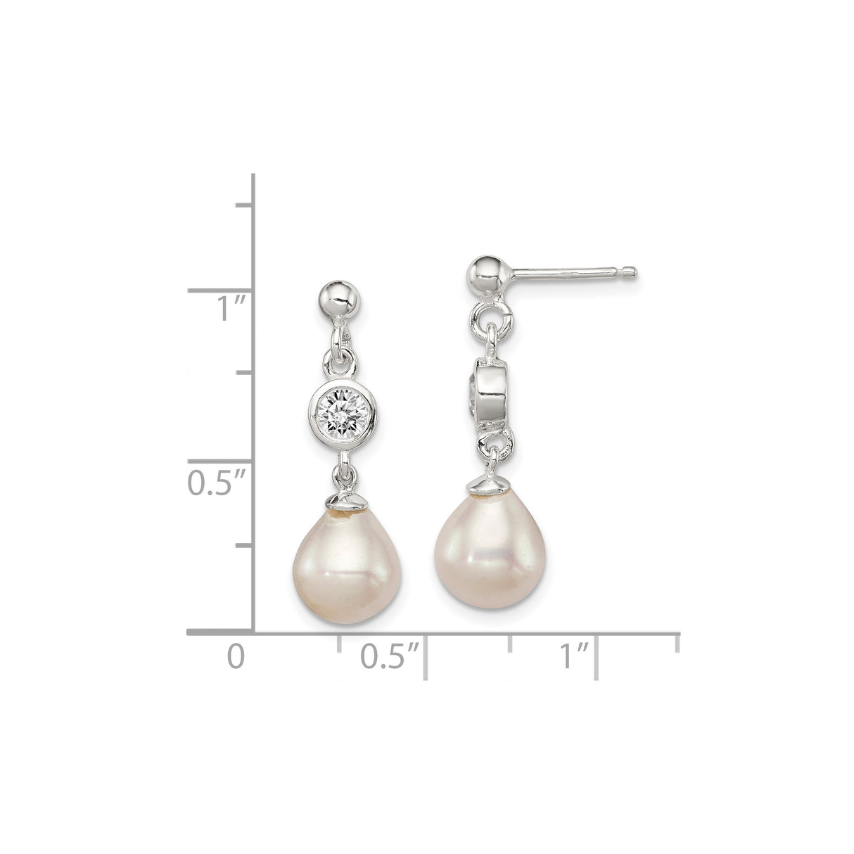 Sterling Silver Dangle Earrings with Teardrop Pearl and Cubic Zirconia Accents, Bridal Style