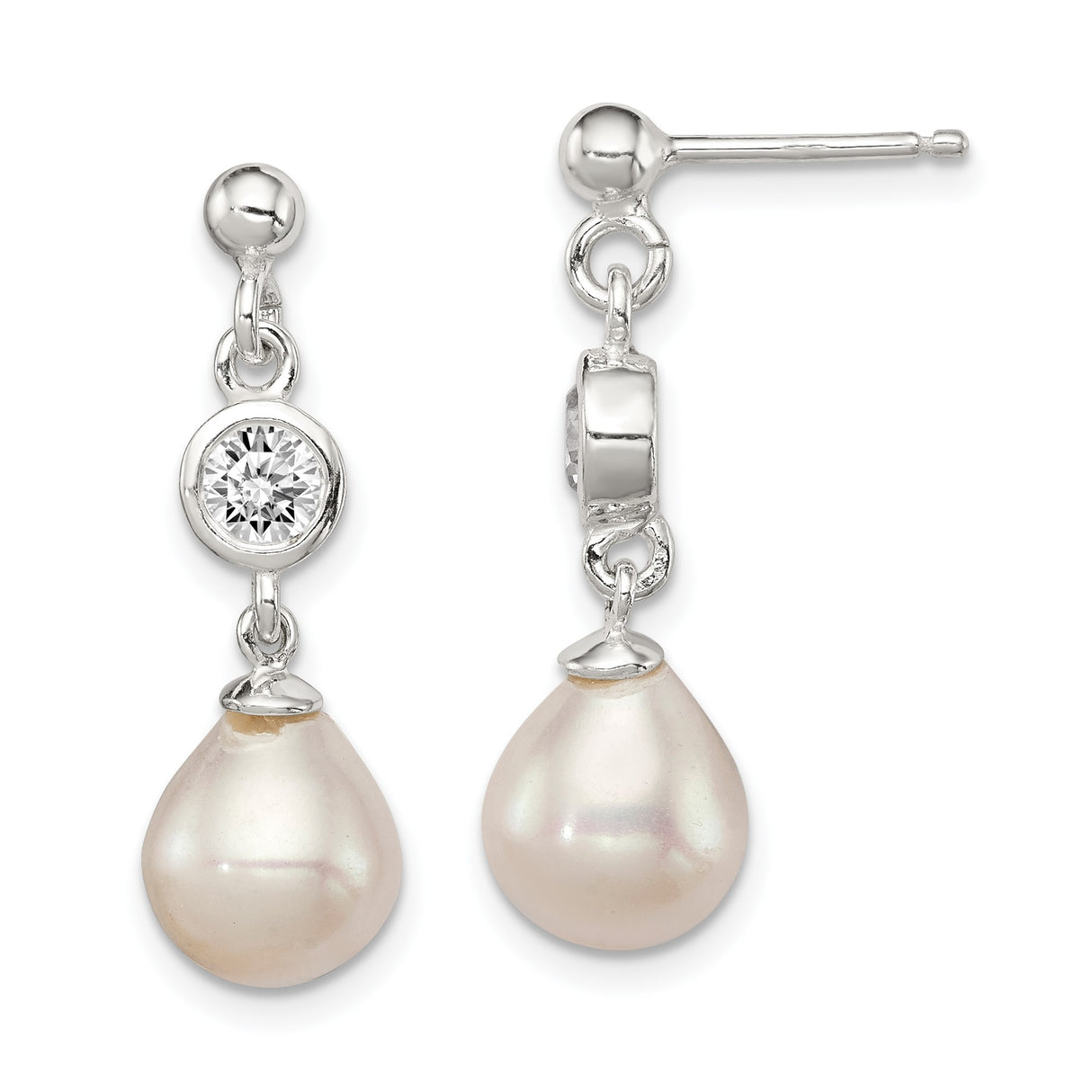 Sterling Silver Dangle Earrings with Teardrop Pearl and Cubic Zirconia Accents, Bridal Style